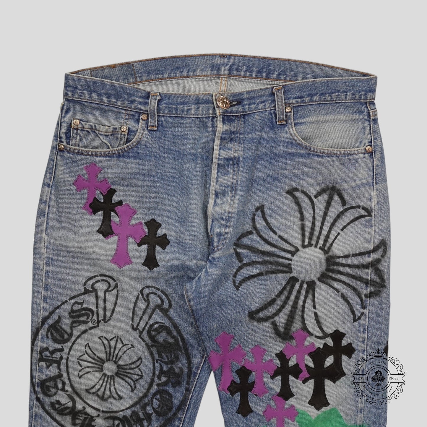 Chrome Hearts Stencil Cross Patch Jeans