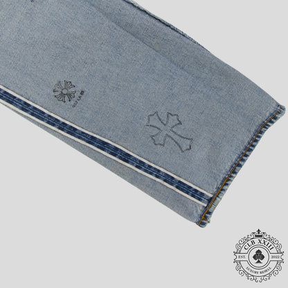 Chrome Hearts Cross Patch Levi 501 Red Line Jeans in Medium Wash/Black