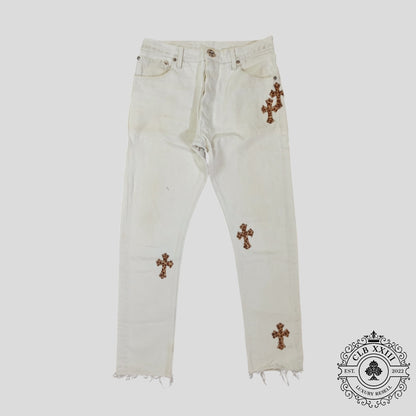 Chrome Hearts Leopard Cross Patch Jeans in White