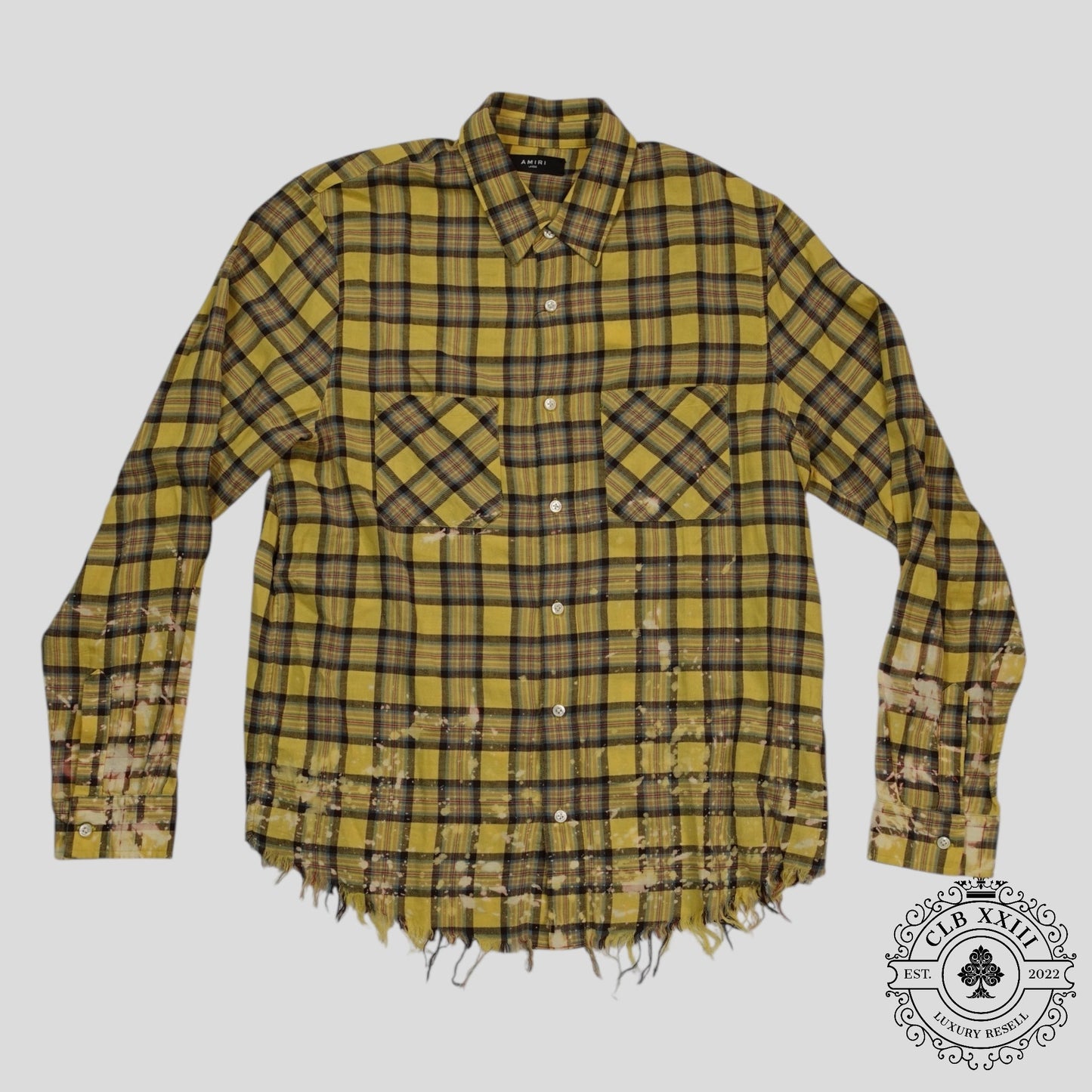 Amiri Splatter Plaid Button Up in Yellow