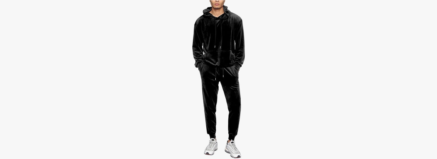LecGee Velour Tracksuit Mens 2 Piece Velvet Hoodies Jacket Drawtsring Waistband Sweatpants Sweatsuits Set Casual Outfits