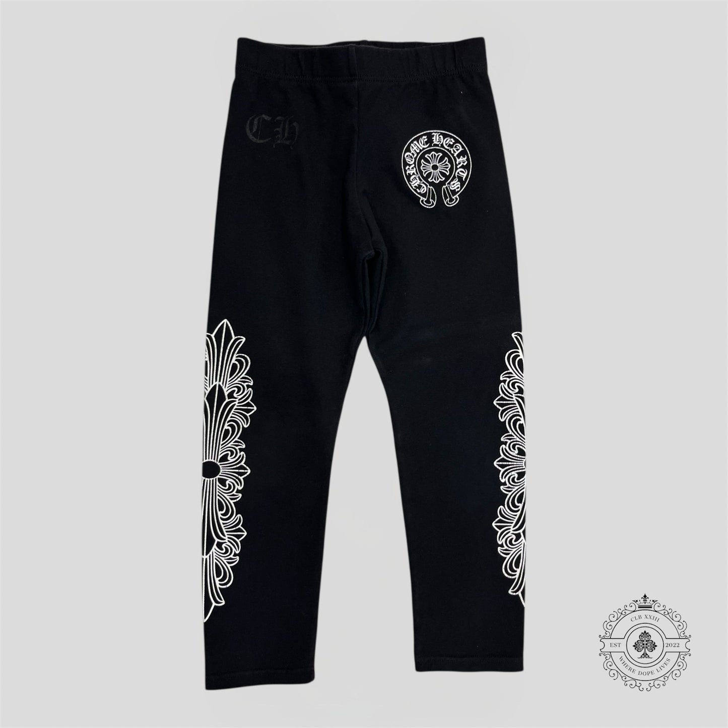 Chrome Hearts Horseshoe Logo Kids Leggings in Black/White