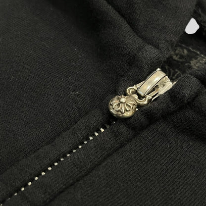 Chrome Hearts Scroll Logo Zip Up Kids Hoodie in Black/Blue