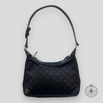 Louis Vuitton Small Black Satin & Leather Trim Monogram Boulogne Baguette