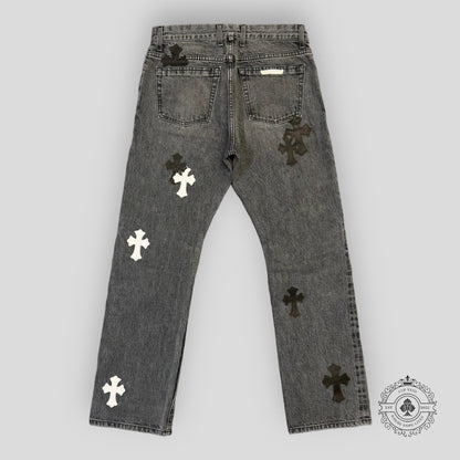 Chrome Hearts Fleur Knee Jeans in Black/White