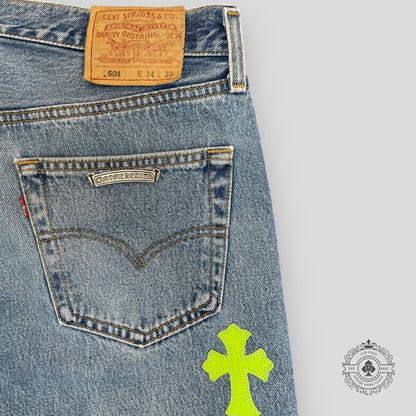 Chrome Hearts Cross Patch Jeans Green/White