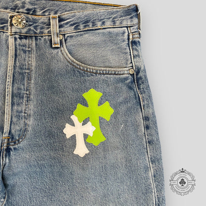 Chrome Hearts Cross Patch Jeans Green/White