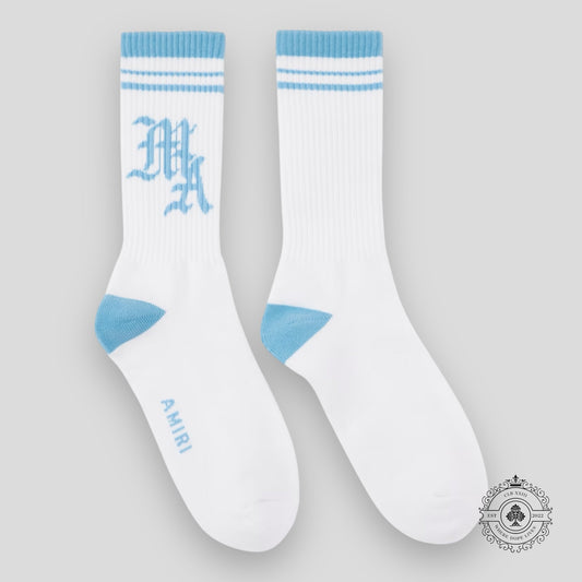 Amiri MA Varsity Socks in Carolina Blue