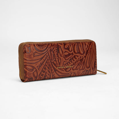 Loyal West RANCH ROAD JEWELERY CASE IN HAND FINISHED EMBOSSED LEATHER - BROWN