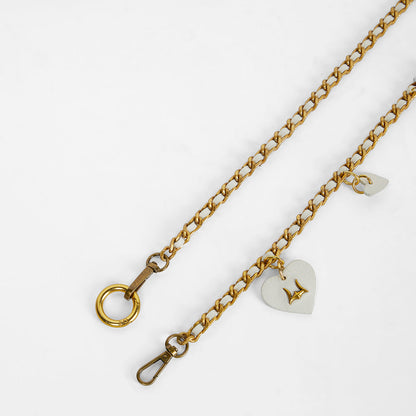 Loyal West HEART CHARM CHAIN IN WHITE CALF LEATHER (2 In 1 Crossbody Chain)