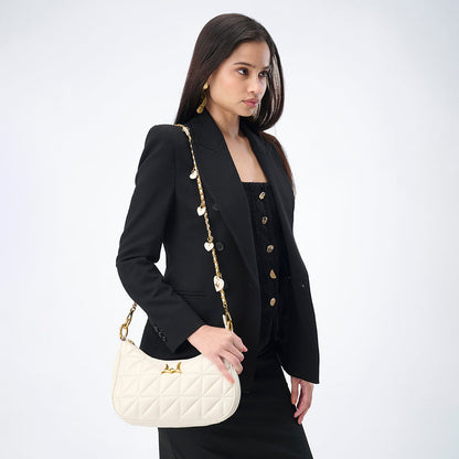 Loyal West HEART CHARM CHAIN IN WHITE CALF LEATHER (2 In 1 Crossbody Chain)