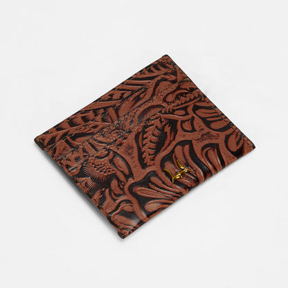 Loyal West SHELL CARD HOLDER  IN HAND FINISHED EMBOSSED LEATHER - BROWN