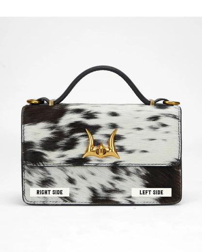 Loyal West VALENCIA OSTRICH LEATHER BAG - BLACK & WHITE COWHIDE