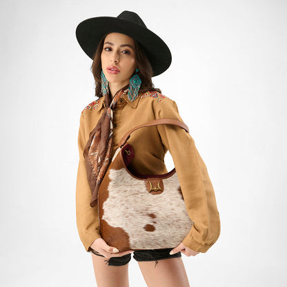Loyal West LW LARGE PURSE - IN BROWN & WHITE COWHIDE & CALFSKIN