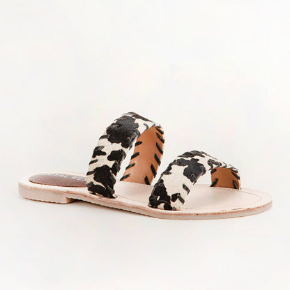 Loyal West Mesa Wanderer Sandals - Black And White Cowhide