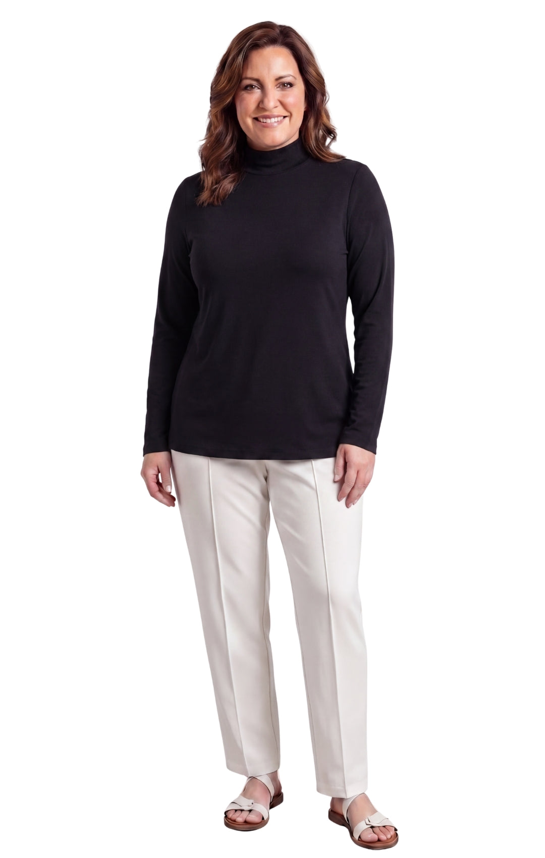 Women's Long Sleeve Cotton Blend Mock Neck Top - An All-Season Essential