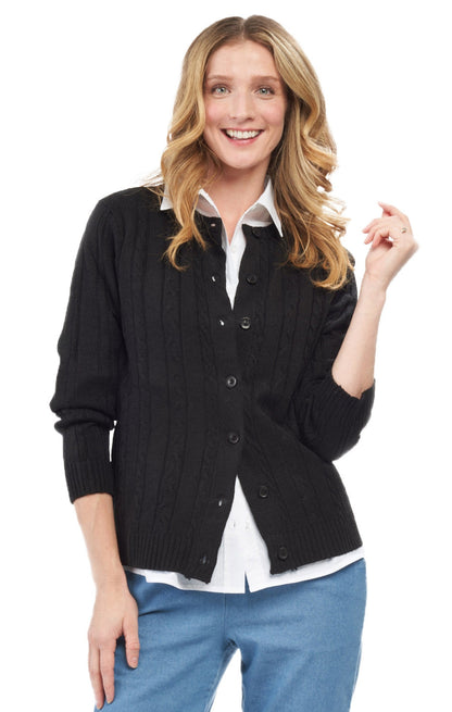 Women's Classic Button Front Cable Knit Cardigan in Soft Acryllic