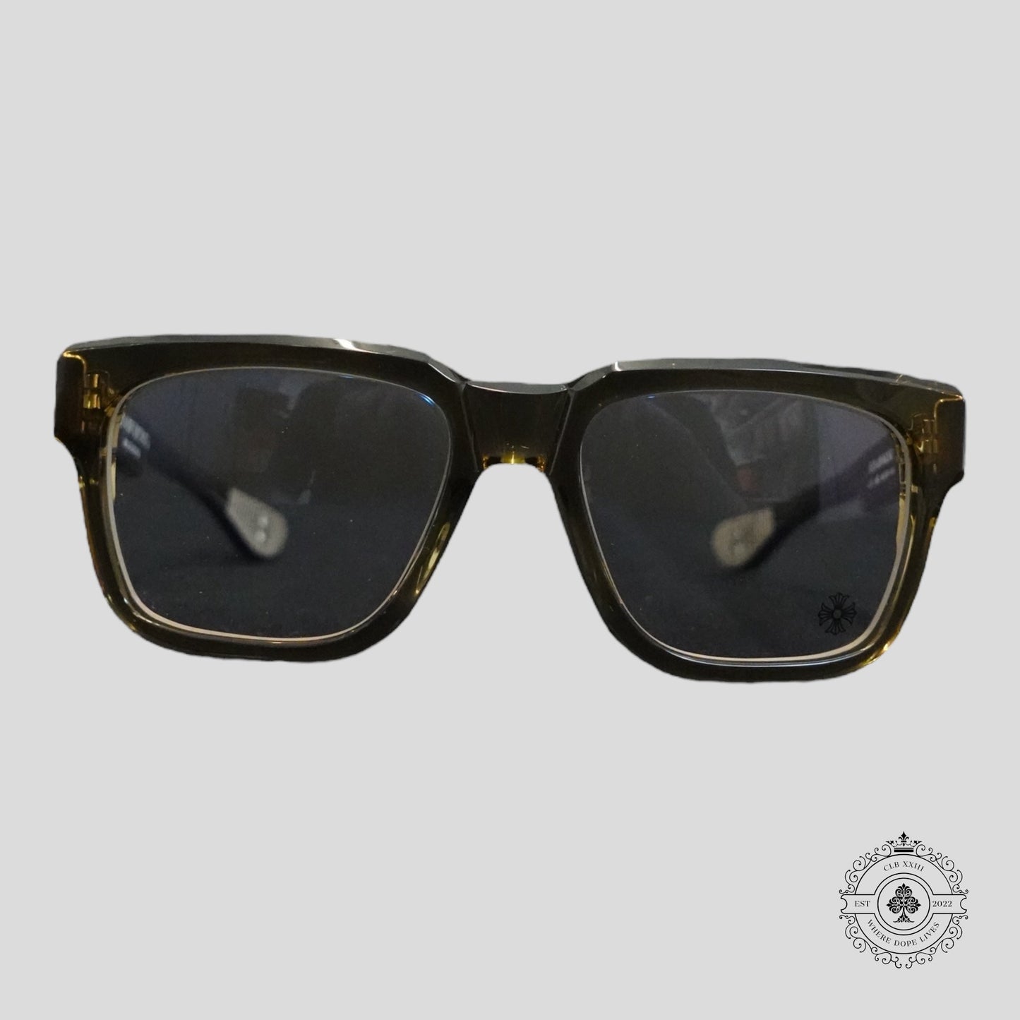 Chrome Hearts Box Officer Glasses in Translucent Olive/Silver