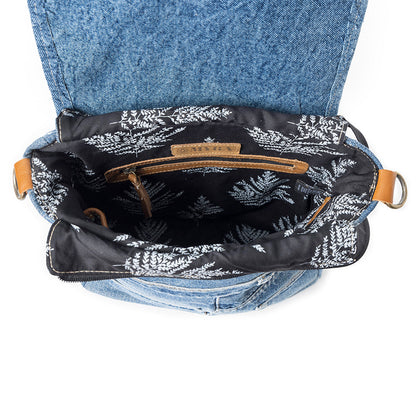 Myra Ashley Adventure Crossbody Bag â€“ Upcycled Denim with Leather Accents