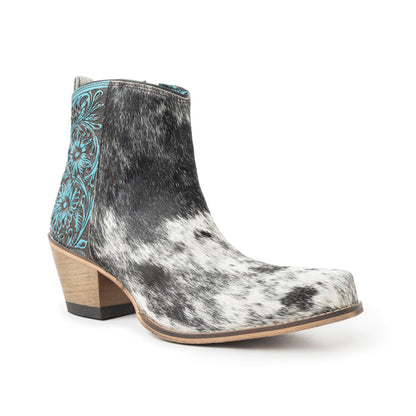 Myra Reyna Ridge Hairon Leather Booties Teal Handtooled Detail, Square Toe, Country Cowgirl Style