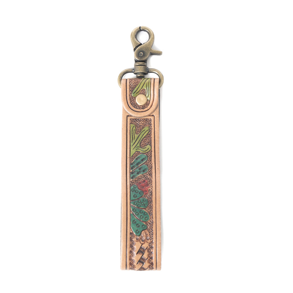 Rustleaf Rider Leather Key Fob in Sage Brown