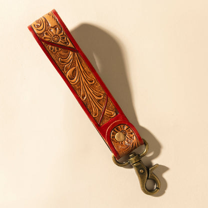 Myra Canyon Pass Handtooled Leather Key Fob in Terracotta Saddle