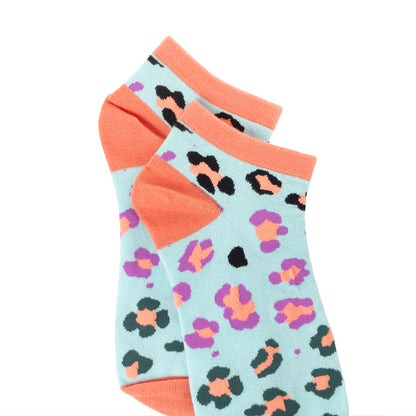 Candy Leopard Lacy Ankle Socks In Sky Blue