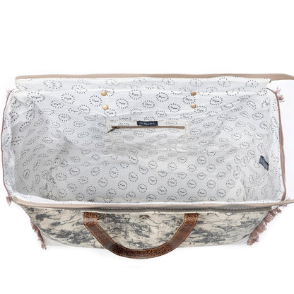 Myra Floweret Weekender Bag for Women – Floral Printed Front, Buckle Closure, Fringed Edges for Travel Chic