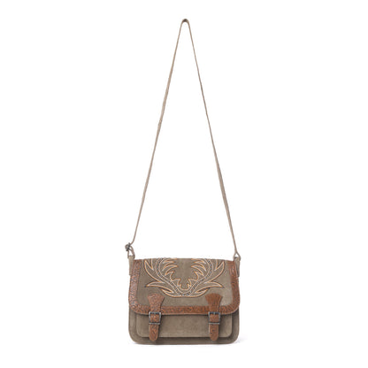 Myra Amberwood Suede Leather Boot Embroidered Bag in Olive Taupe