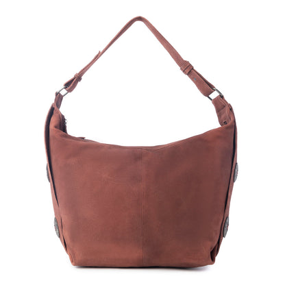 Myra Paradise Valley Suede Leather Shoulder Bag in Auburn Brown