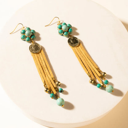 Myra Desert Concho Bloom Drop Earrings in Suede Sand