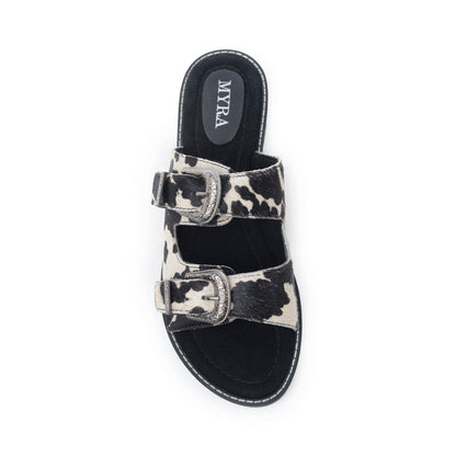 Myra Midnight Grove Hairon Leather Sandals in Ranch Ivory