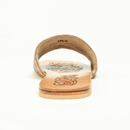 Myra Cactus Lace Handtooled Leather Sandals in Charred Brown
