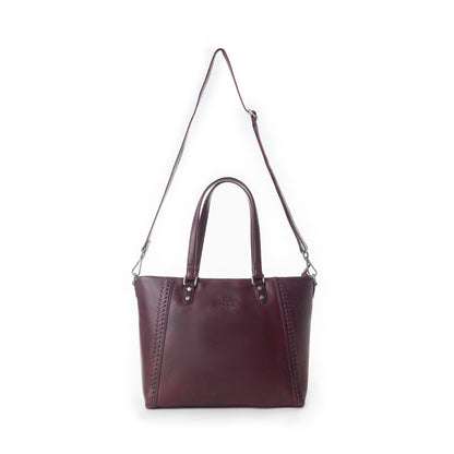 Myra Zidana Arista Bloom Veg Tanned Leather Handbag in Noire Berry