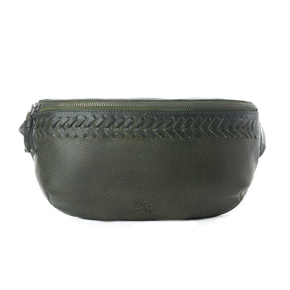 Myra Zidana Amarillo Handstitched Veg Tanned Leather Fanny Pack in Saddle Moss
