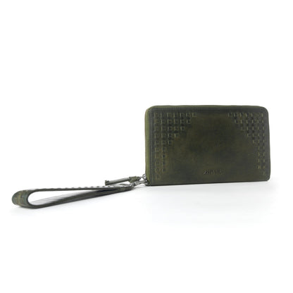 Myra Zidana Elko Braided Veg Tanned Leather Wallet in Obsidian Green