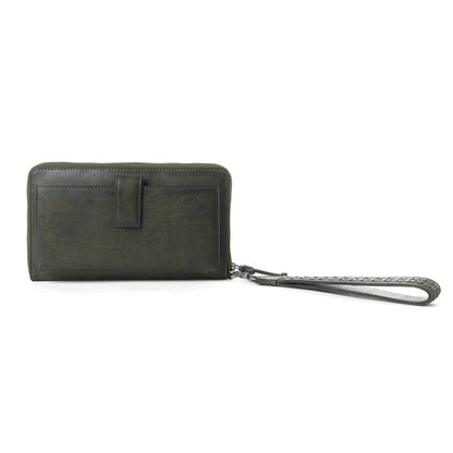 Myra Zidana Elko Braided Veg Tanned Leather Wallet in Obsidian Green