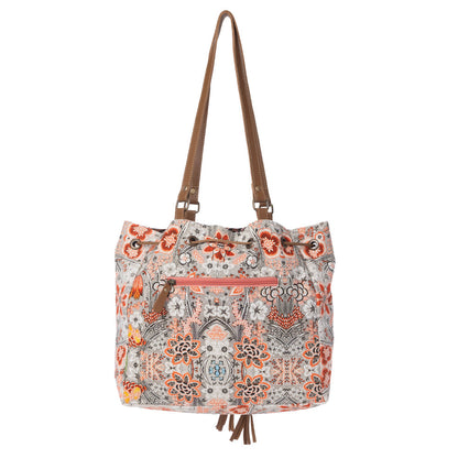 Myra Southern Bloom Cotton & Leather Bucket Bag in Clay Blossom