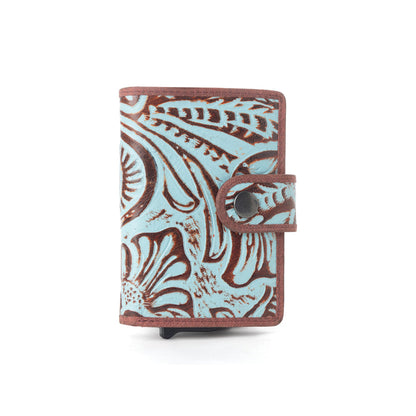 Myra Palamino Bloom Leather Credit Card Holder in Canyon Teal