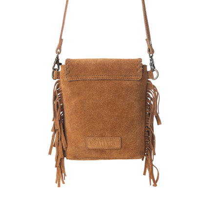 Myra Prairie Drift Fringed Leather Bag in Rodeo Bronze with Concho Accent