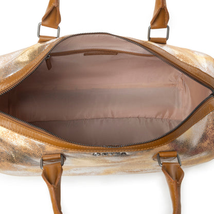 Myra Ranger's Echo Snake Print Leather Duffle Bag for Men in Molten Sunset