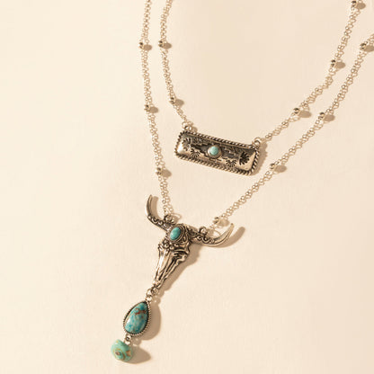 Myra Twin Horn Layered Necklace in Turquoise