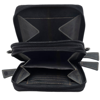 Myra Rustler Ridge Embossed Leather Hairon Sling Bag in Slate Smoke