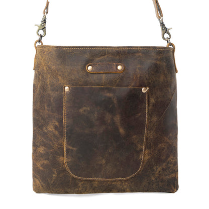 Myra Beast Leather Messenger Bag for Women Distressed Brown Full-Grain Leather with Adjustable Strap and Front Pocket