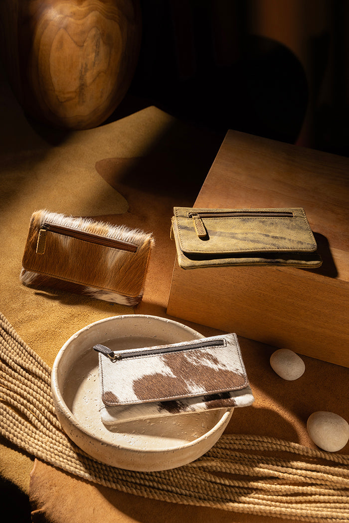 Myra Oak Fire Rustic Brown Leather Wallet - RFID-Protected Zip Pouch for Secure Cards & Cash Storage