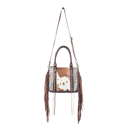 Myra Maia Hairon Leather Concealed Carry Bag for Women – Tooled Leather Panels, Fringed Sides, Dual Straps for Easy Carry