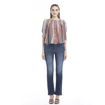 Heather Striped Button Front Top