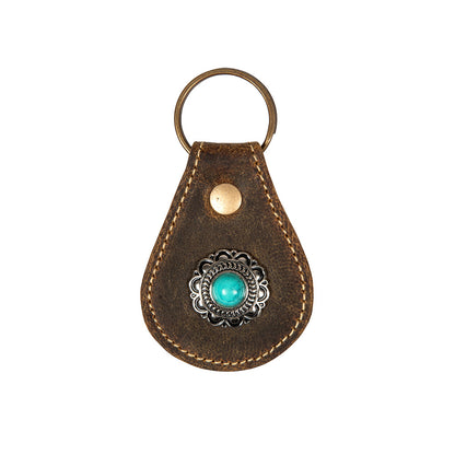 Concho Antiqued Leather Key Fob