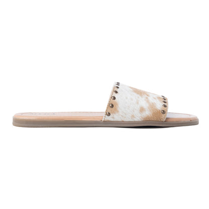 Myra Lettie Ridge Light Hair-On Leather Flip Flops for Women - Western Slide Sandals with Soft Sole for Casual Comfort