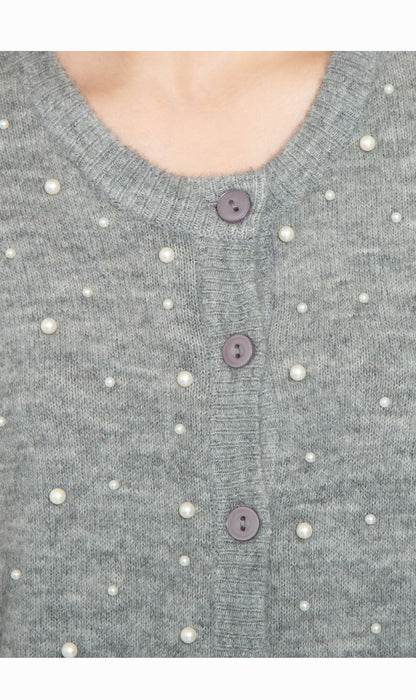 Women's Faux Pearl Cardigan in Cashmere-like Soft Knit